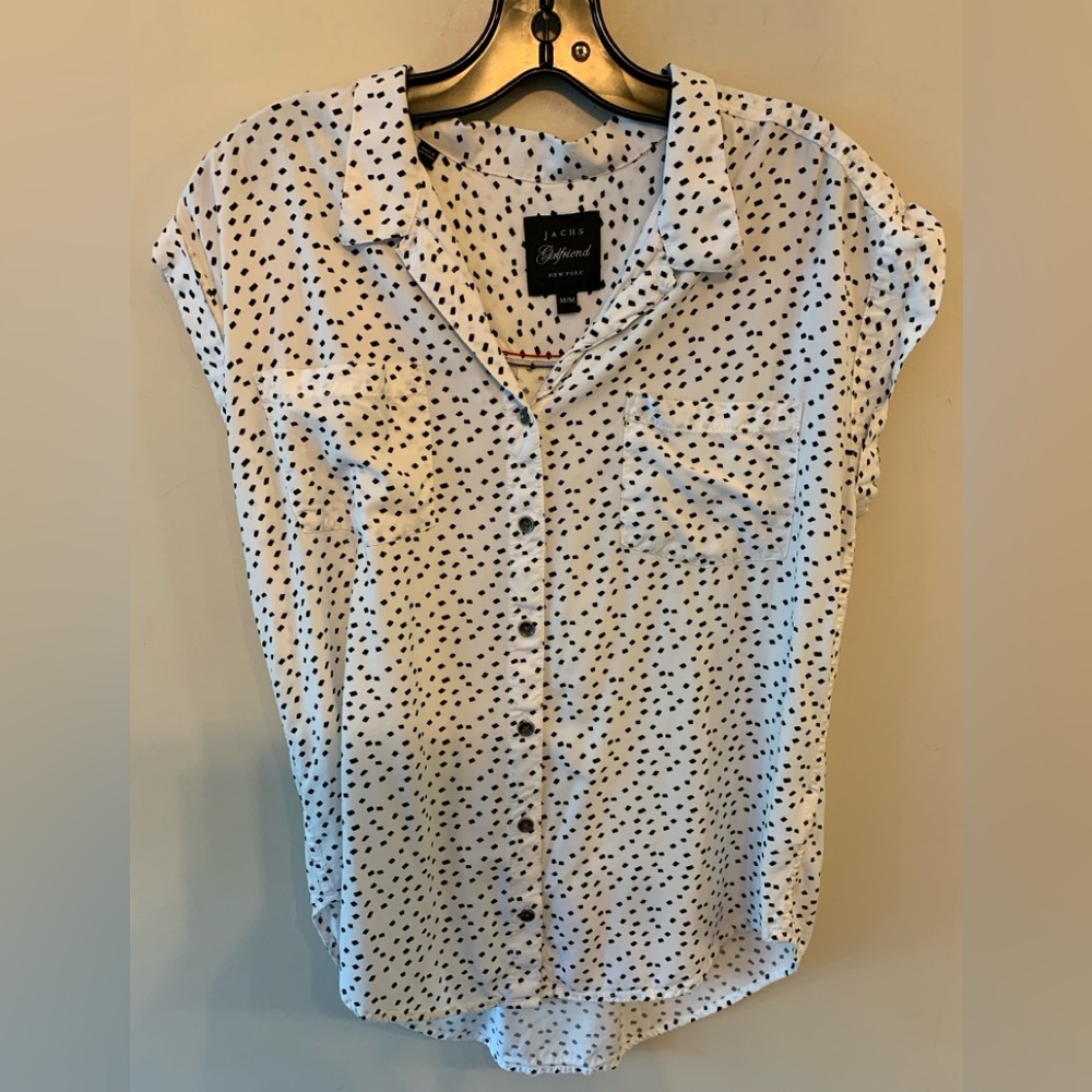 JACHS Girlfriend White Button-Down Shirt with Black Dot Print